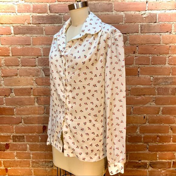 VINTAGE Sweet Cream Floral Blouse w/ Removable Tie - Picture 6 of 10